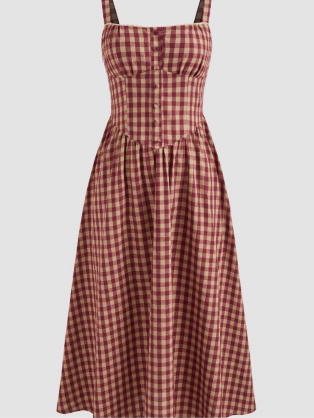 Cider Burgundy and Cream Gingham Midi Dress